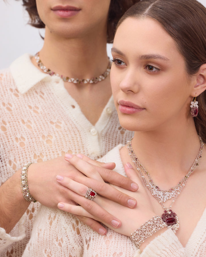 ALEA BRACELET in Silk, Pearl, Pearls color White close-up view with premium look and attention to detail