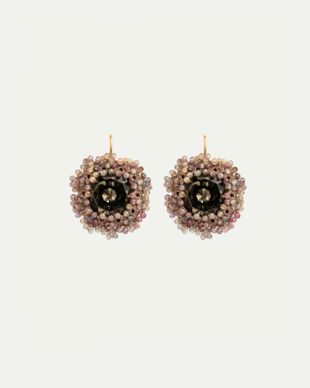 Multicolor ANDRA earrings with sparkling crystal center and beaded accents in a circular design.