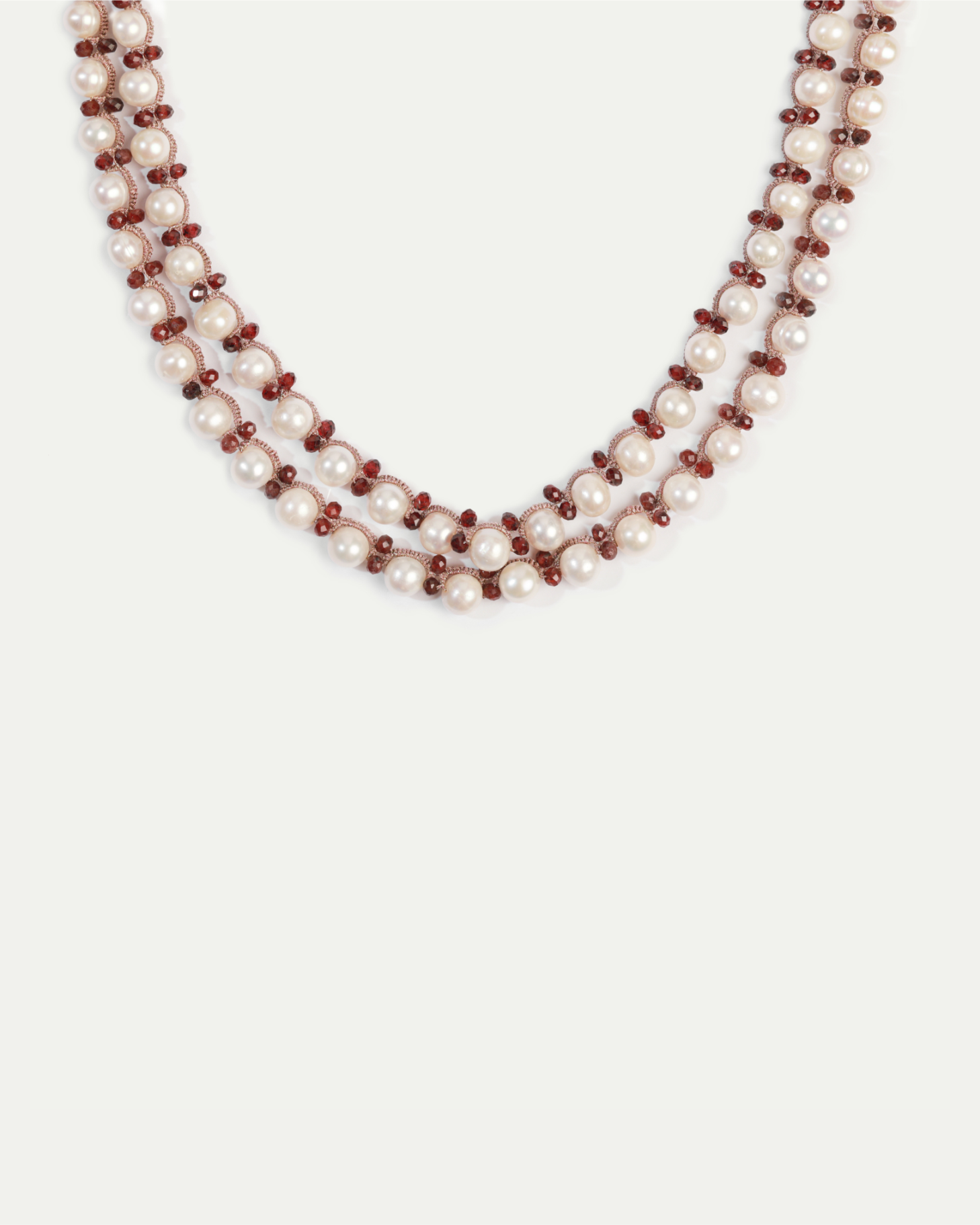 ATENA PENDANT in Silk, Pearl, Pearls color Red close-up view with premium look and attention to detail