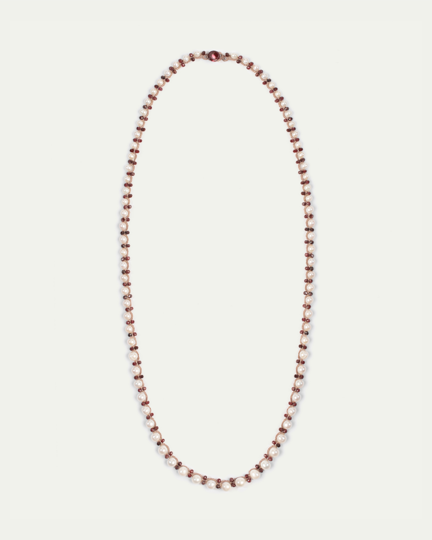 ATENA PENDANT in Silk, Pearl, Pearls color Red close-up view with premium look and attention to detail