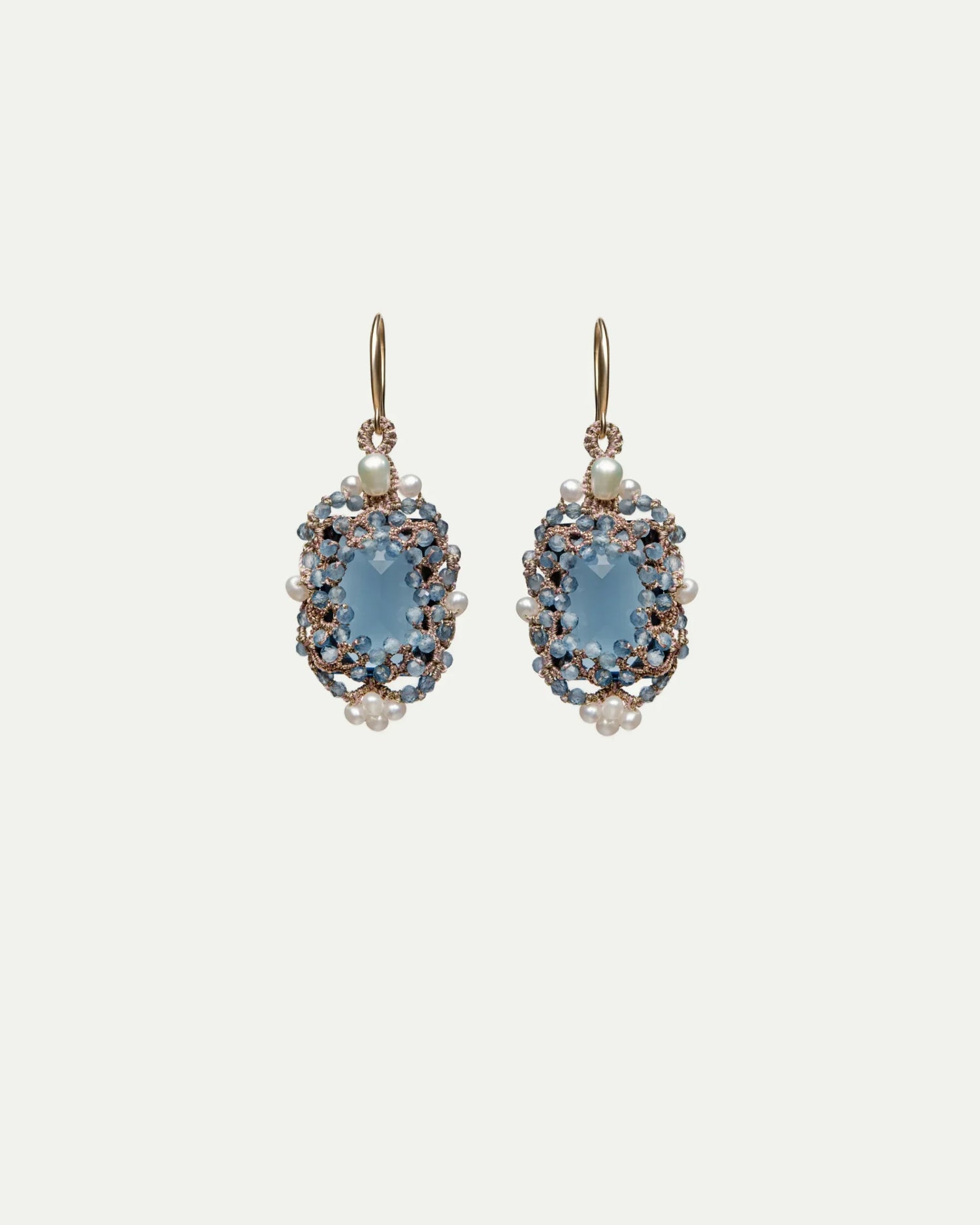 AUDREY EARRINGS in Silk, Gold, Silver color Blue side view with decorative details and quality finishes