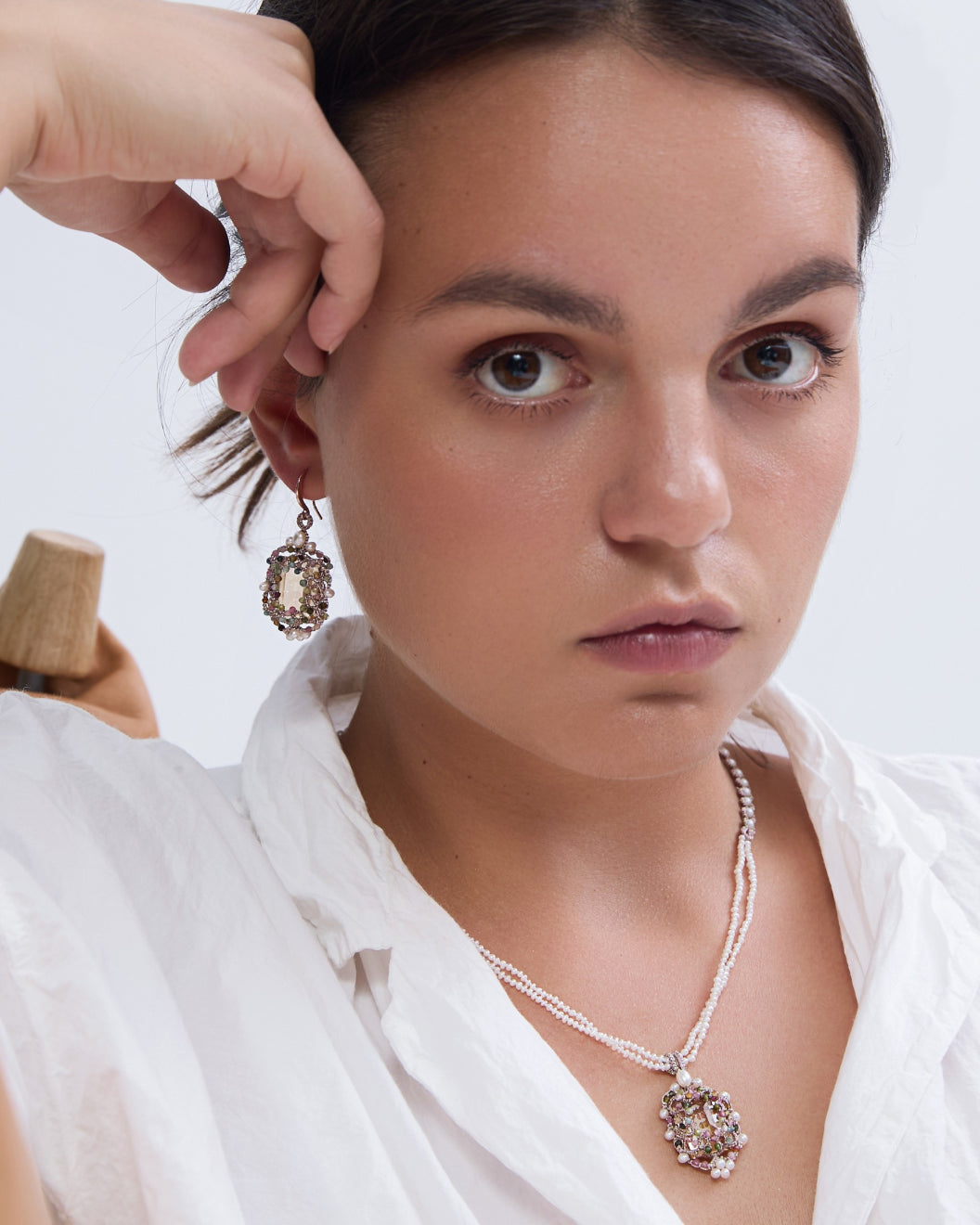 AUDREY EARRINGS in Silk, Gold, Silver color Gold front view with elegant and refined design
