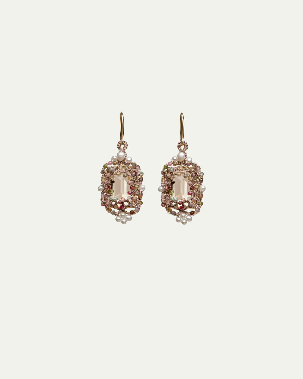 AUDREY EARRINGS in Silk, Gold, Silver color Gold side view with decorative details and quality finishes