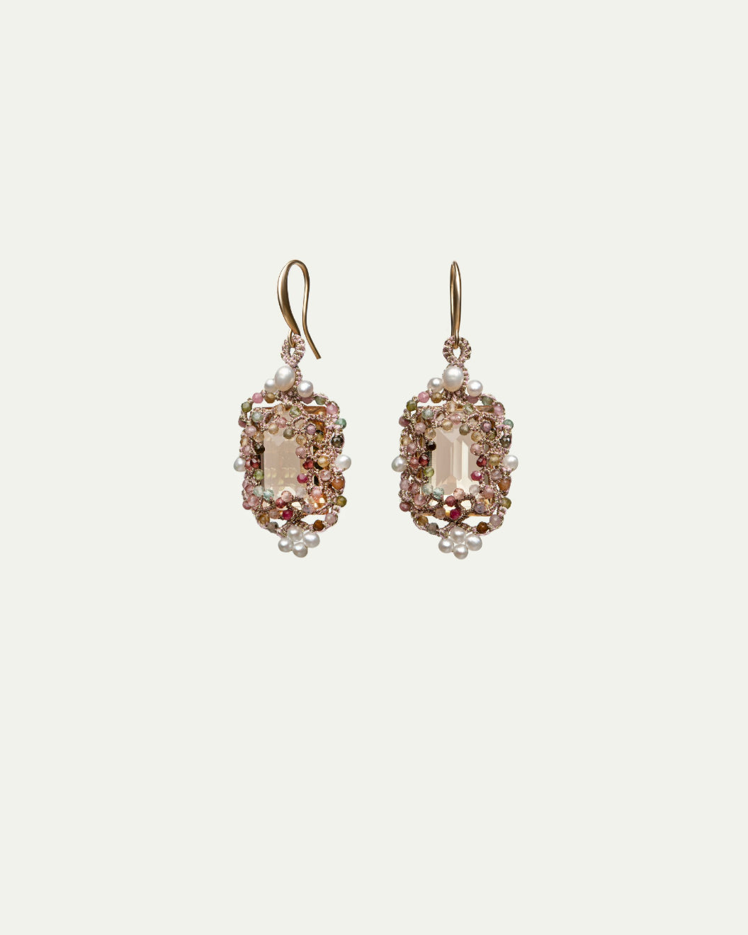 AUDREY EARRINGS in Silk, Gold, Silver color Gold detail view with classic and elegant design