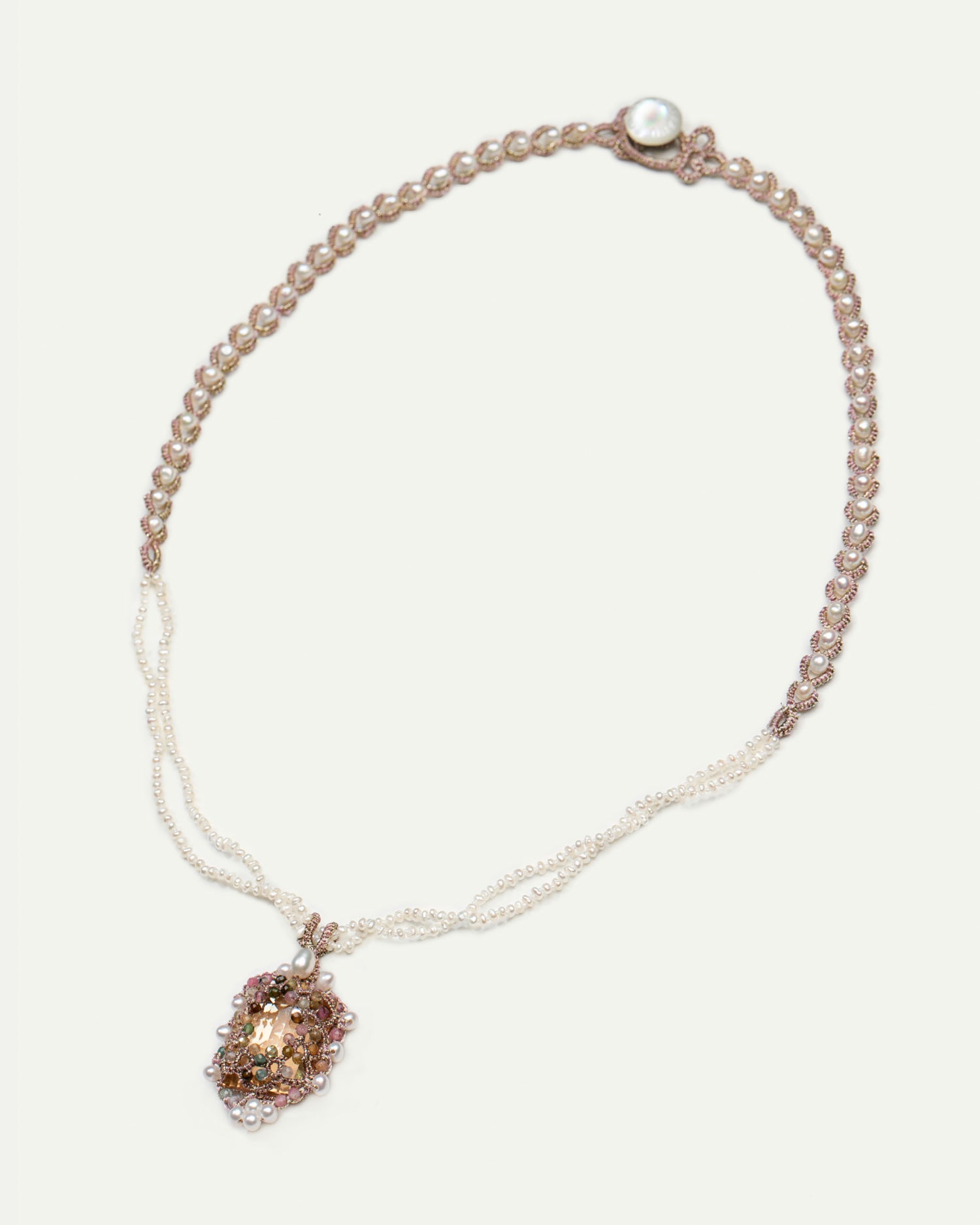 AUDREY NECKLACE in Silk, Pearl, Pearls color White detail view with classic and elegant design