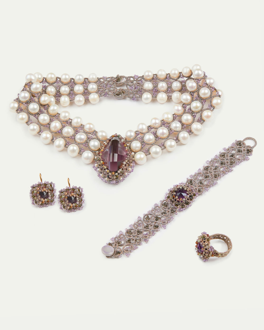 BERTA RING in Silk, Sapphire, Amethyst color Rose angle view with superior finishes and refined design