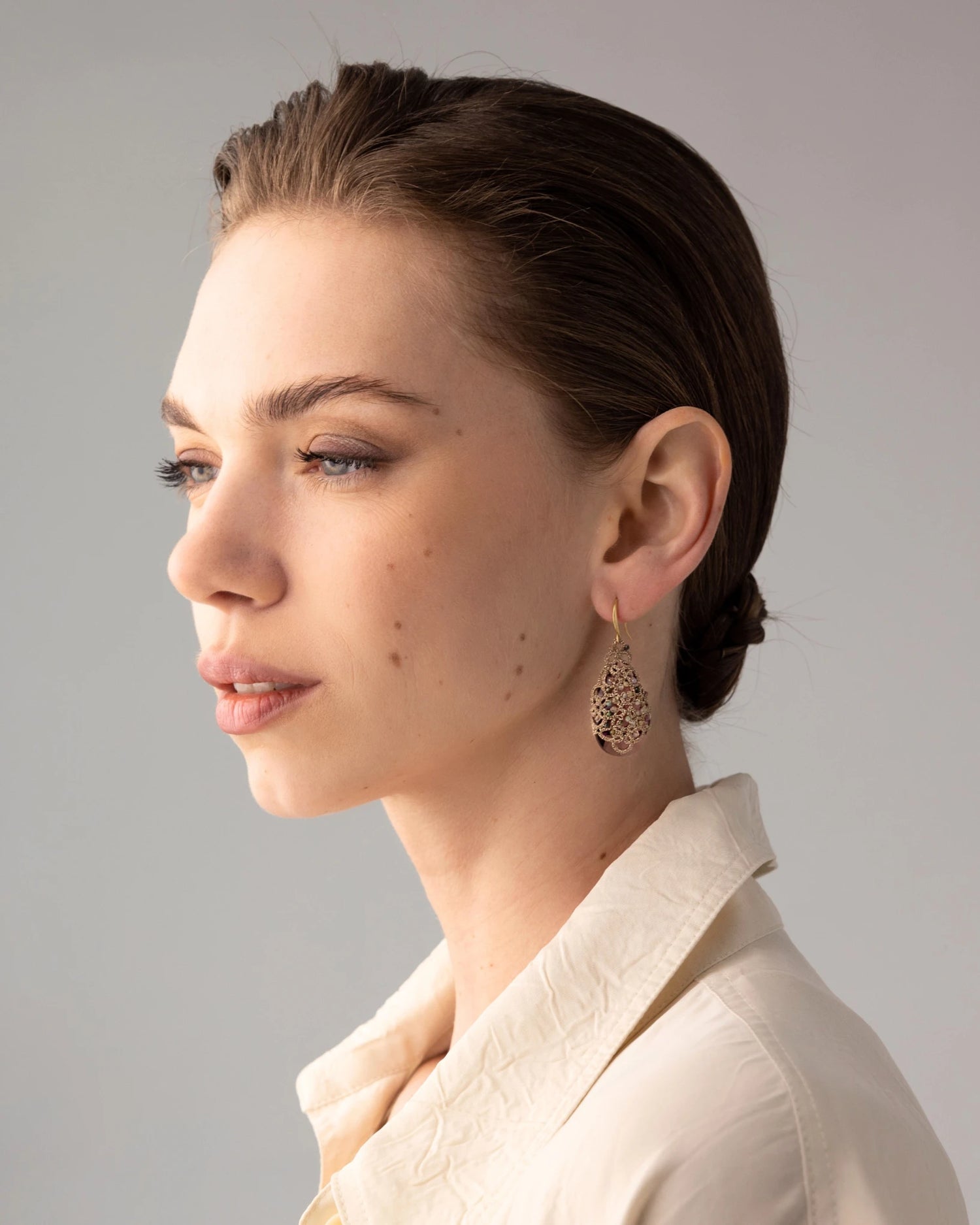 CHIETI EARRINGS in Silk, Gold, Silver color Gold front view with elegant and refined design