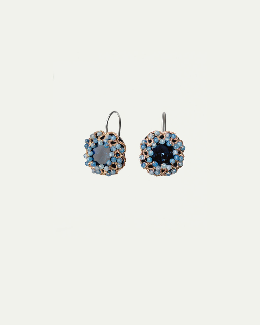 DANI EARRINGS in Silk, Silver, Crystal color Blue front view with elegant and refined design