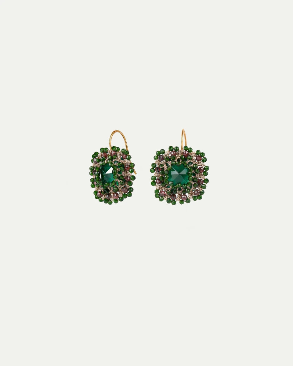 DELPHINE EARRINGS in Silk, Gold, Silver color Green angle view with superior finishes and refined design