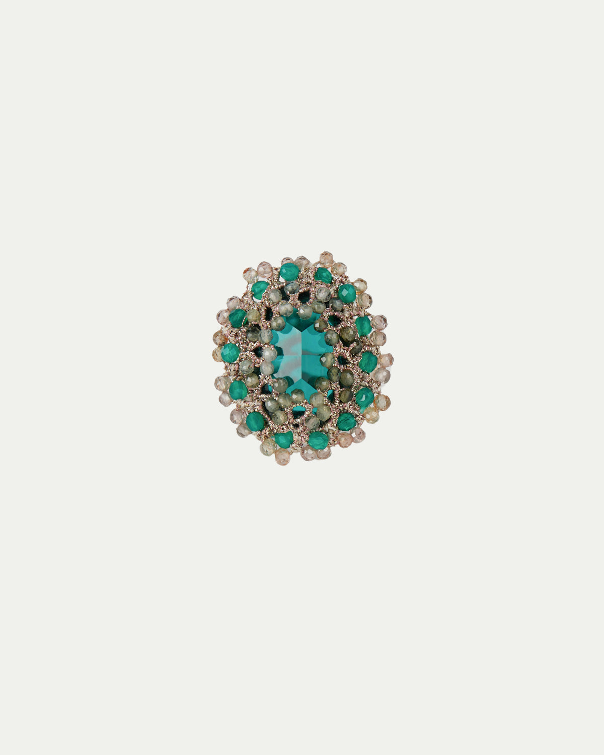 ECATERINA RING in Silk, Crystal, Emerald color Green side view with decorative details and quality finishes