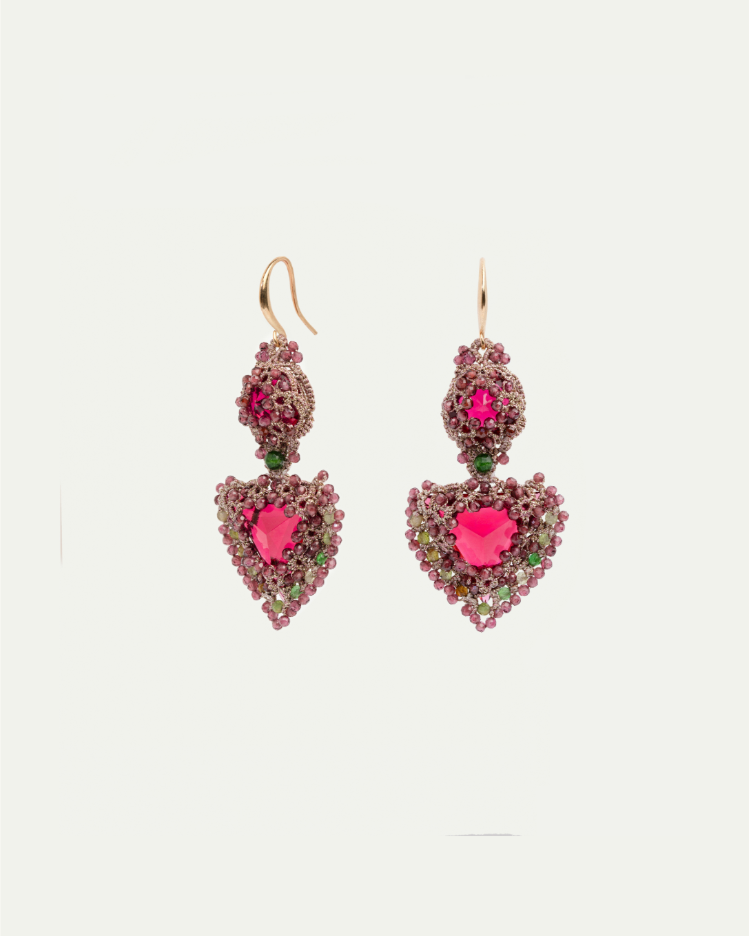 ELLA EARRINGS in Silk, Gold, Silver color Red close-up view with premium look and attention to detail