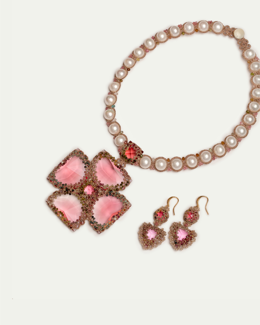 ELLA EARRINGS in Silk, Gold, Silver color Rose detail view with classic and elegant design