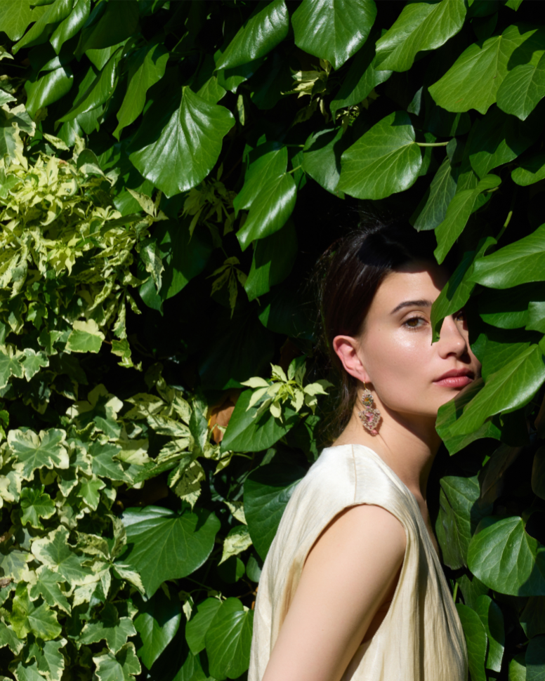 ELLA EARRINGS in Silk, Gold, Silver color Rose angle view with superior finishes and refined design