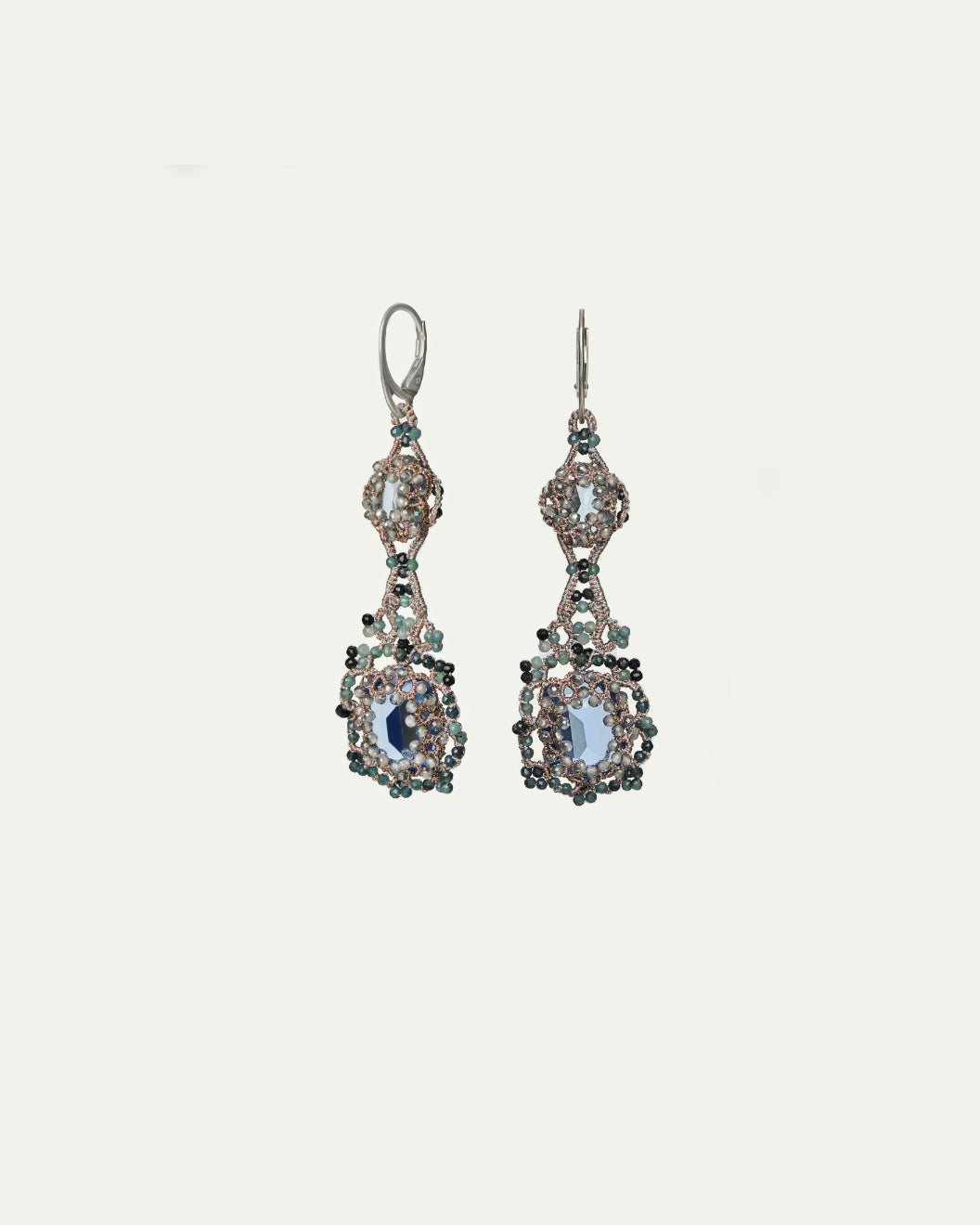ELOISE EARRINGS in Silk, Gold, Silver color Blue detail view with classic and elegant design