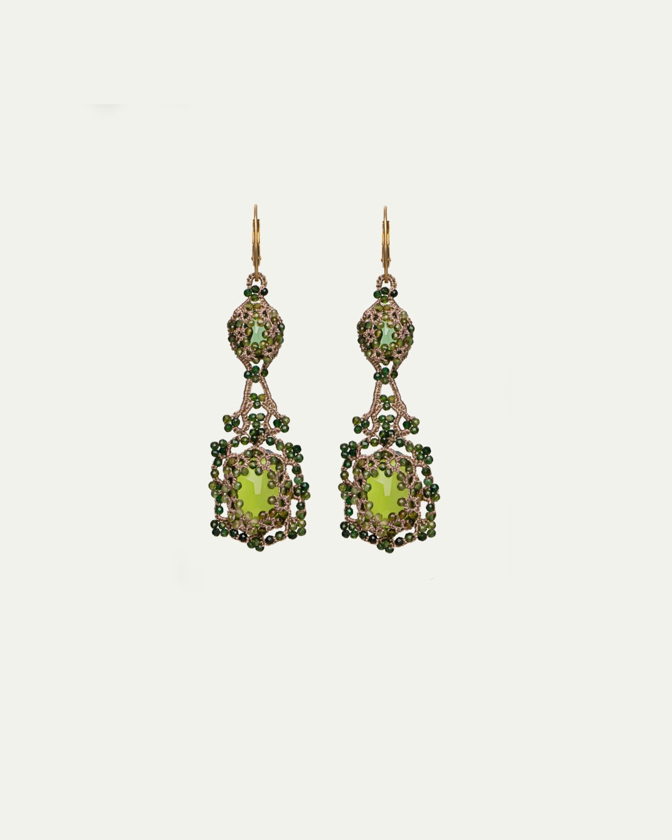 ELOISE EARRINGS in Silk, Gold, Silver color Green side view with decorative details and quality finishes