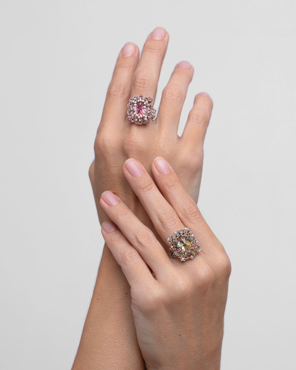 ERICA RING in Silk, Pearls, Freshwater pearls color Green angle view with superior finishes and refined design