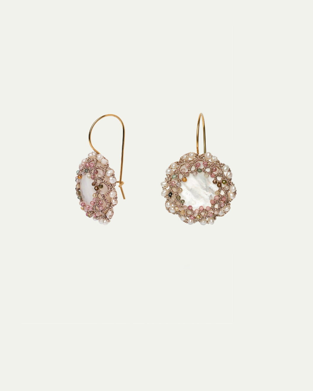 GABI EARRINGS in Silk, Pearl, Pearls color White detail view with classic and elegant design