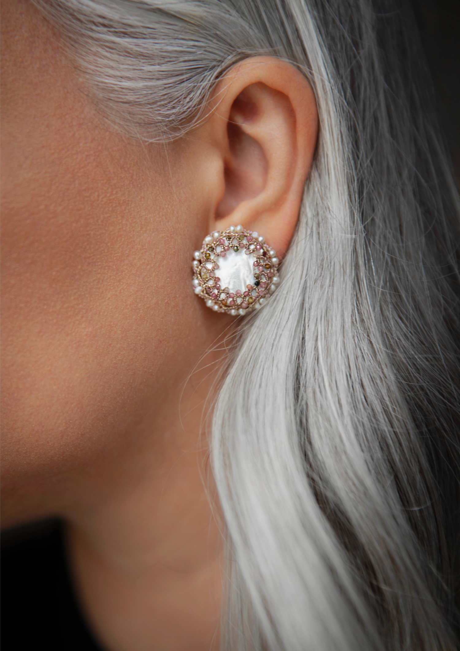 GABI EARRINGS in Silk, Pearl, Pearls color White angle view with superior finishes and refined design