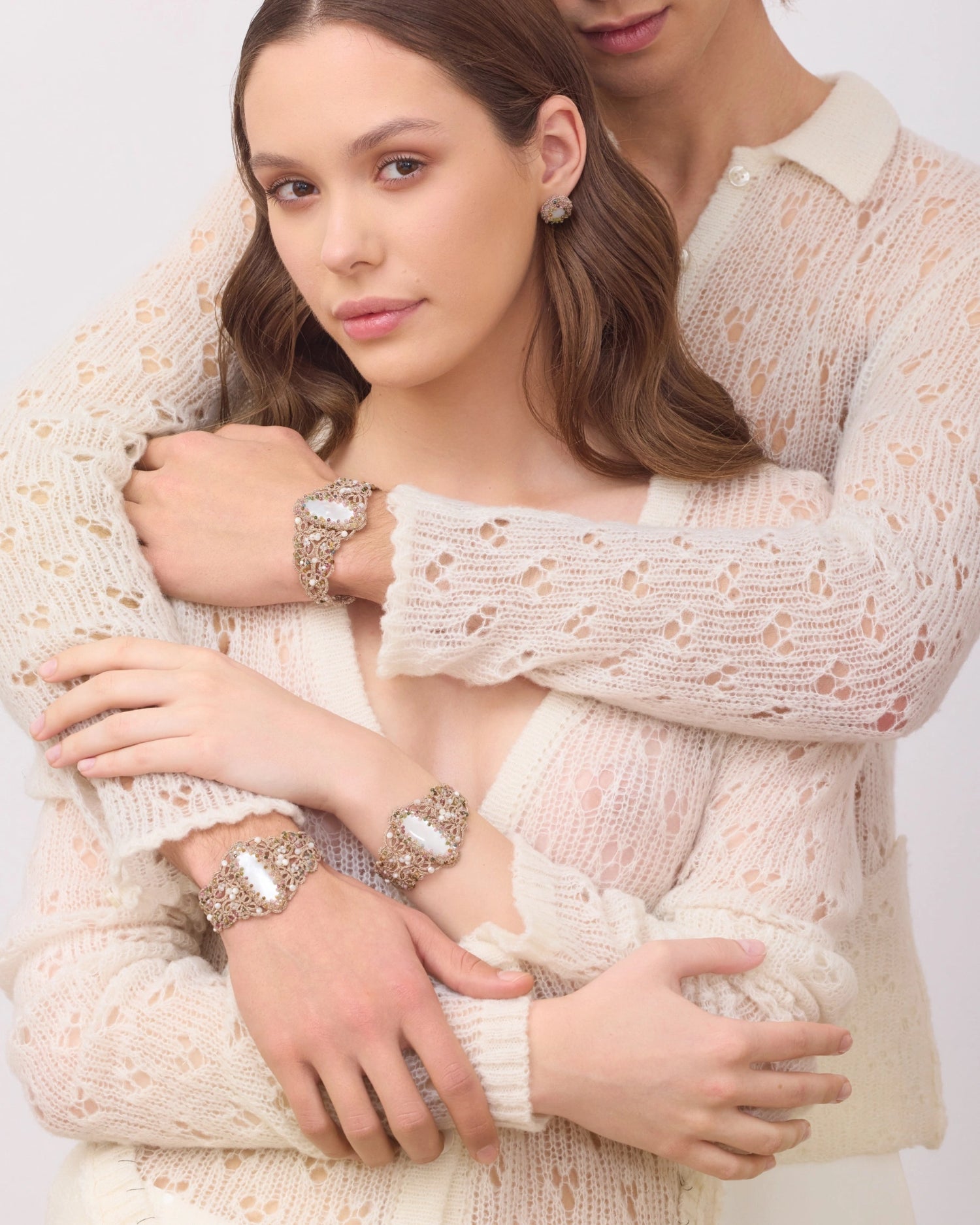 GABI EARRINGS in Silk, Pearl, Pearls color White full view with sophisticated look and elegance