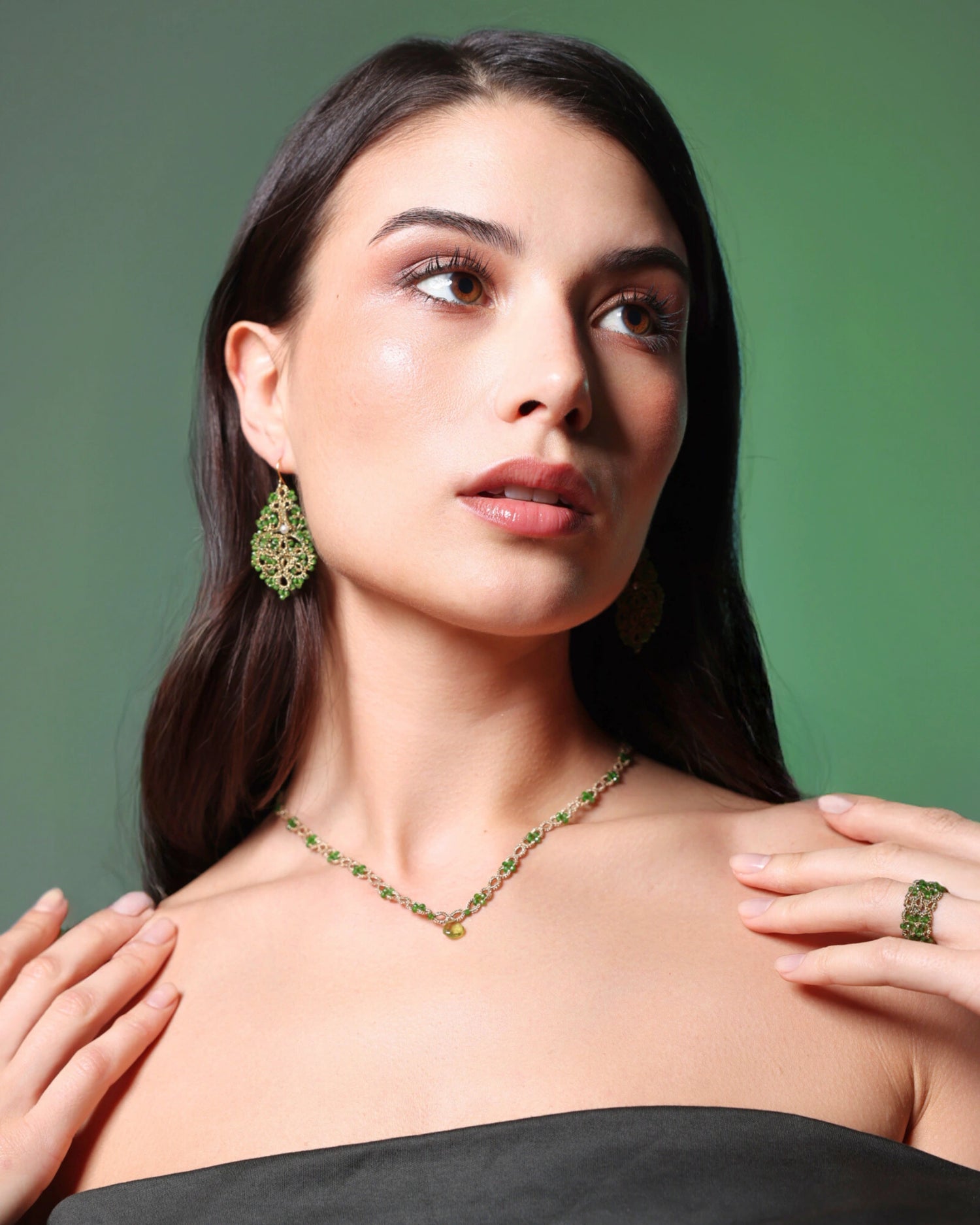 GALIA RING in Silk color Green angle view with superior finishes and refined design