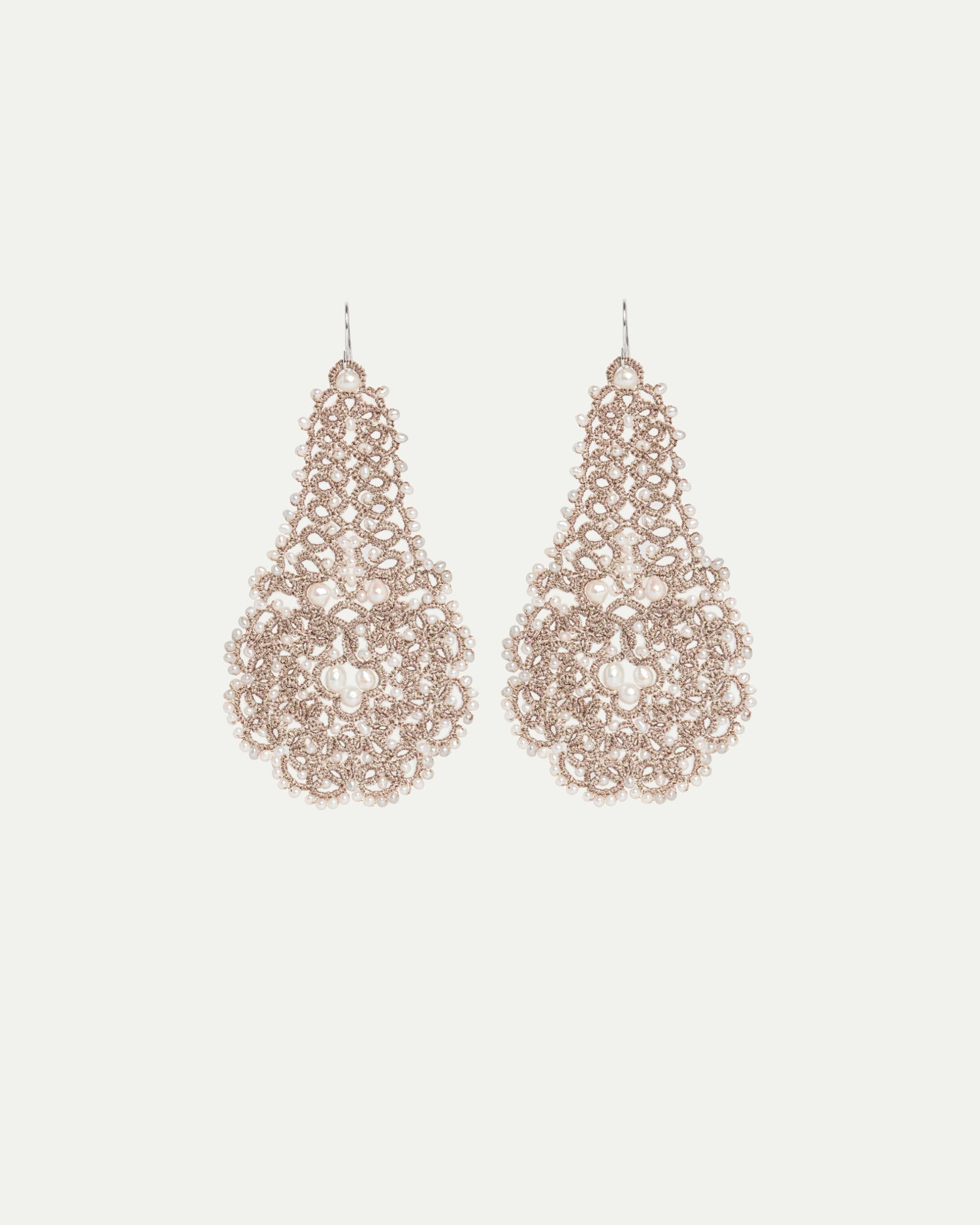 GERBERA EARRINGS in Silk, Silver, Pearls color White with elegant and refined design