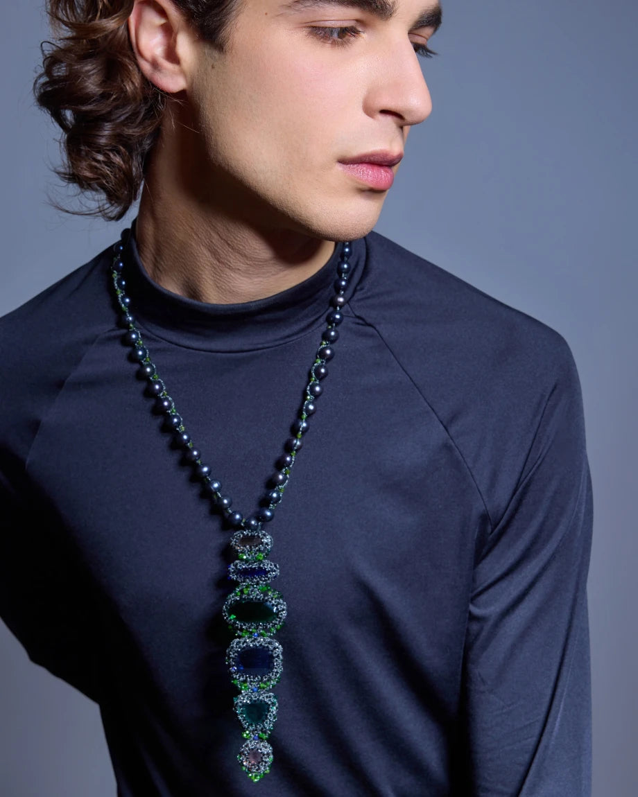 GIOVANNA PENDANT in Pearl, Pearls, Freshwater pearls color Black close-up view with premium look and attention to detail