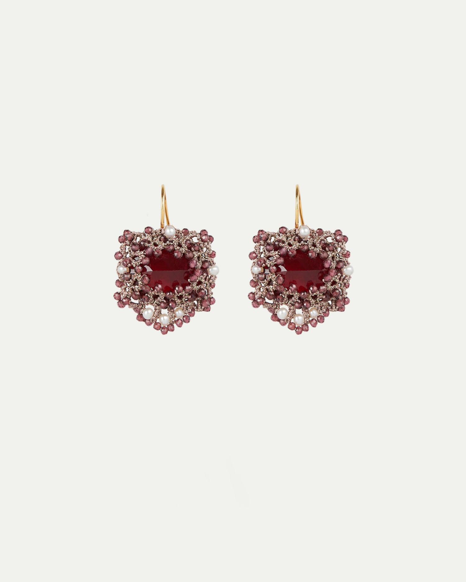 HEPBURN EARRINGS in Silk, Gold, Silver color Red front view with elegant and refined design