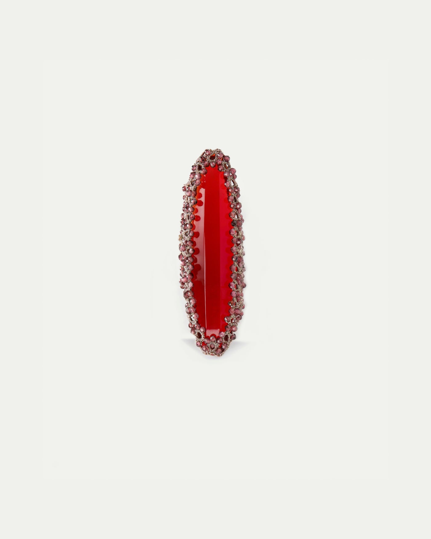 HEPBURN RING in Silk, Garnet, Glass color Red detail view with classic and elegant design