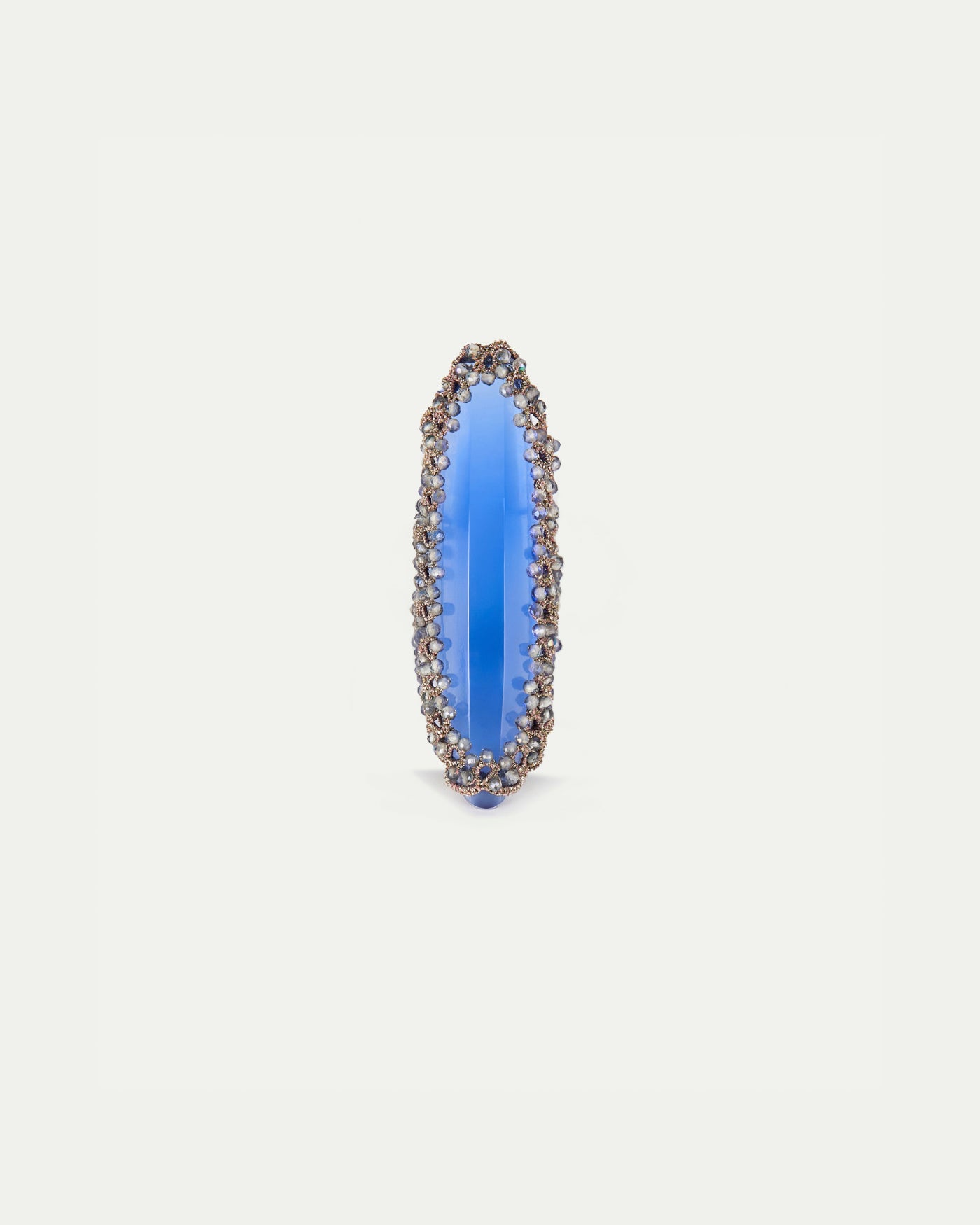 Blue silk ring with topaz and glass detailing, size 61, exquisite craftsmanship.