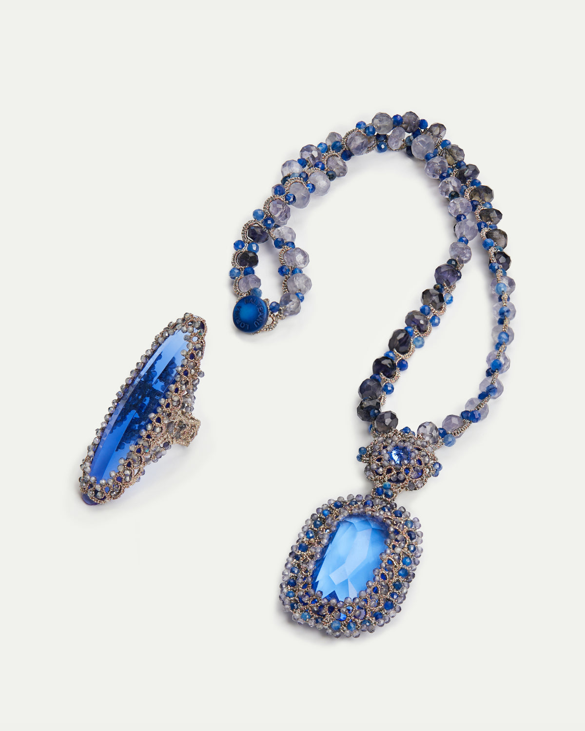 HEPBURN RING in Silk, Topaz, Glass color Blue close-up view with premium look and attention to detail