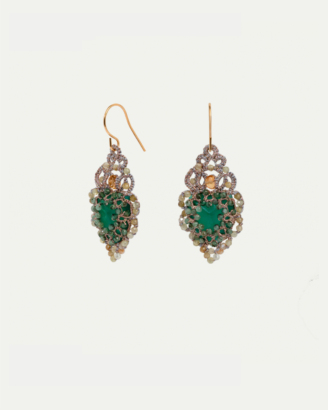 HERA EARRINGS in Silk, Gold, Silver color Green close-up view with premium look and attention to detail