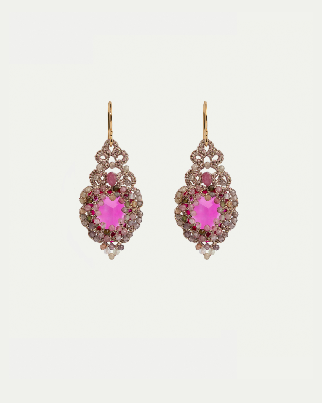 HERA EARRINGS in Silk, Gold, Silver color Rose front view with elegant and refined design