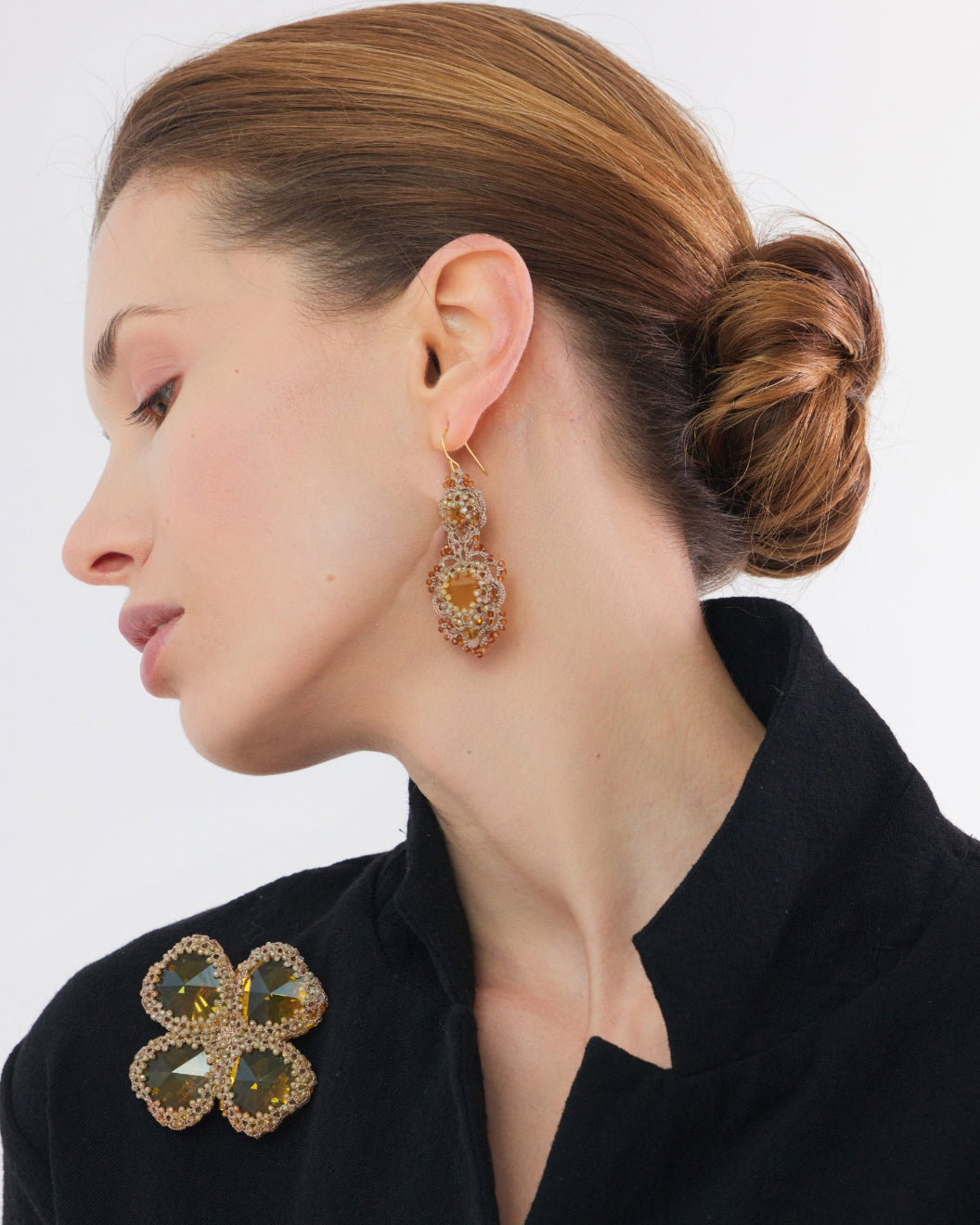 INESSE EARRINGS in Silk, Gold, Silver color Gold angle view with superior finishes and refined design