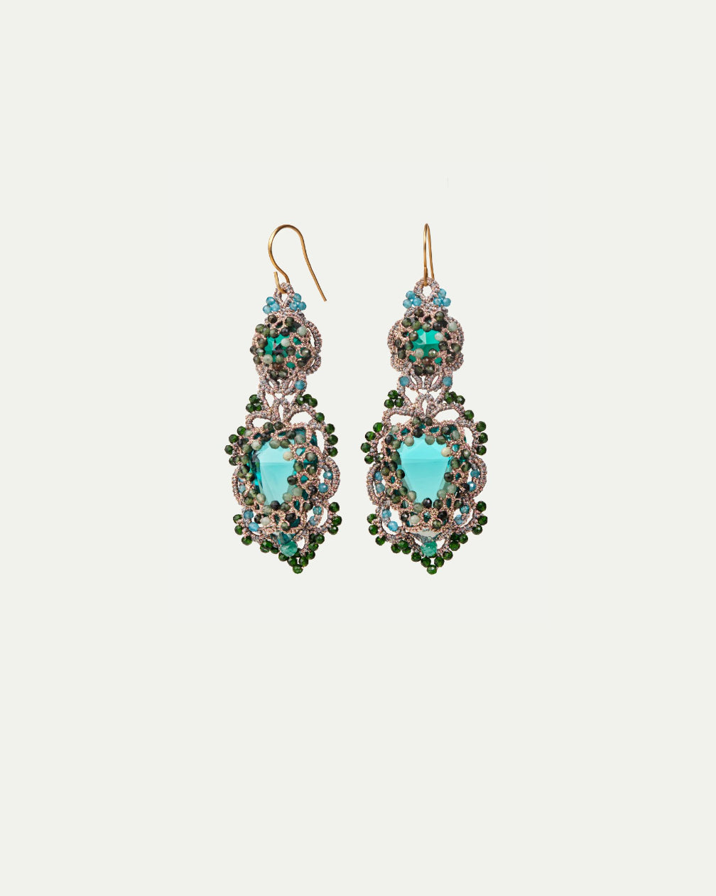 INESSE EARRINGS in Silk, Gold, Silver color Green detail view with classic and elegant design