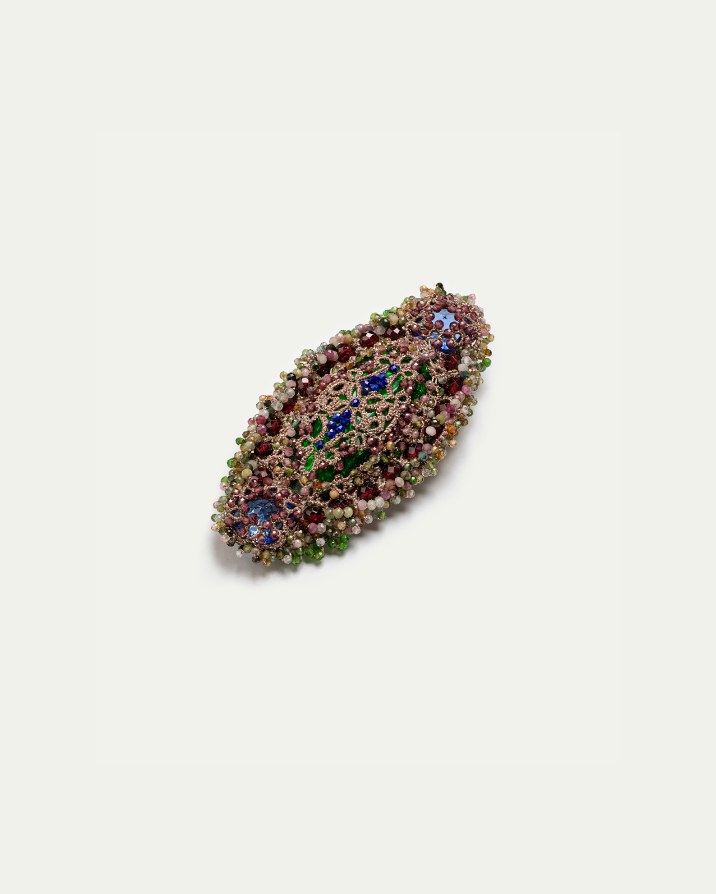 JENNA BROOCH in Silk, Silver, Garnet color Multicolor close-up view with premium look and attention to detail