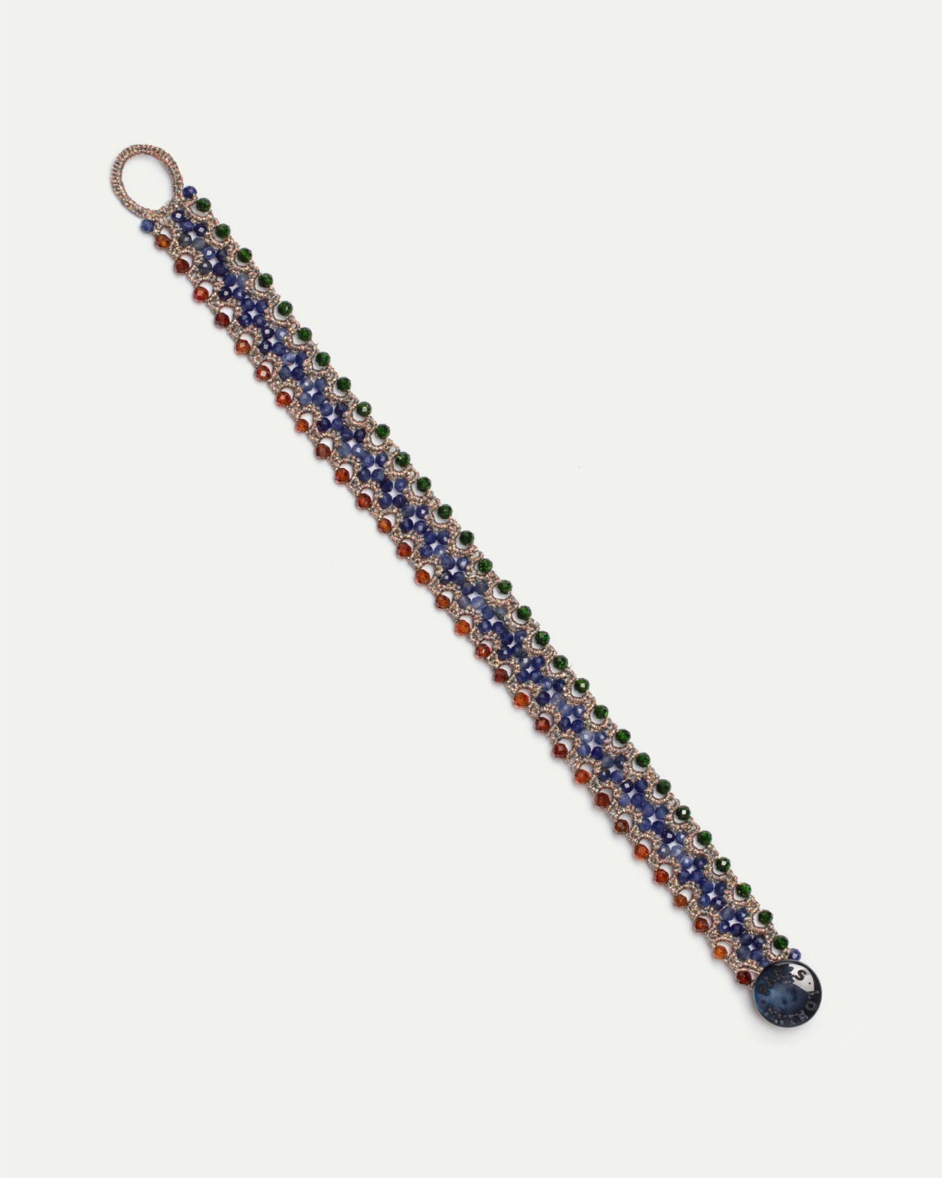 LINDA BRACELET in Silk, Pearl, Garnet color Multicolor close-up view with premium look and attention to detail