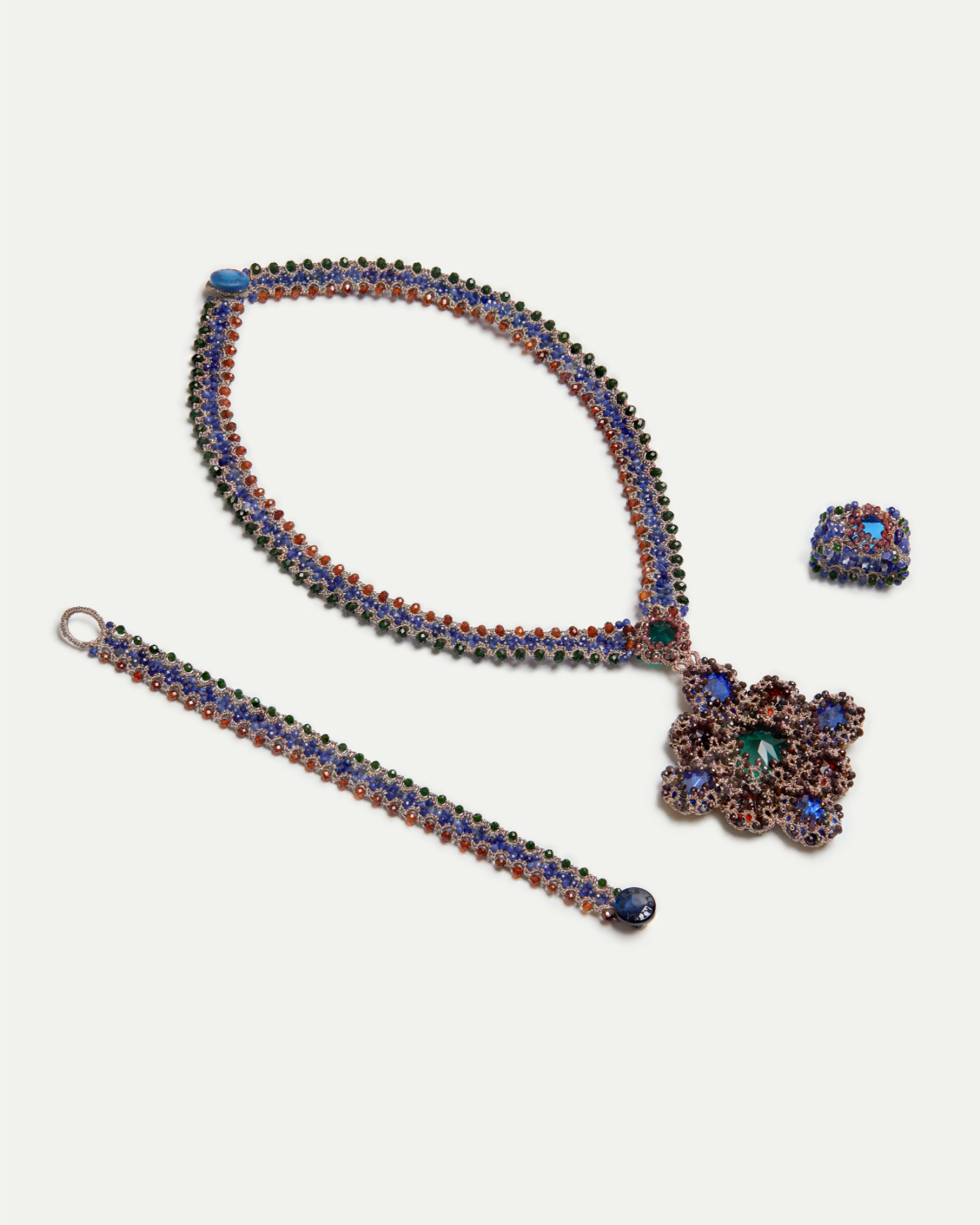 LINDA RING in Silk, Crystal, Garnet color Multicolor angle view with superior finishes and refined design