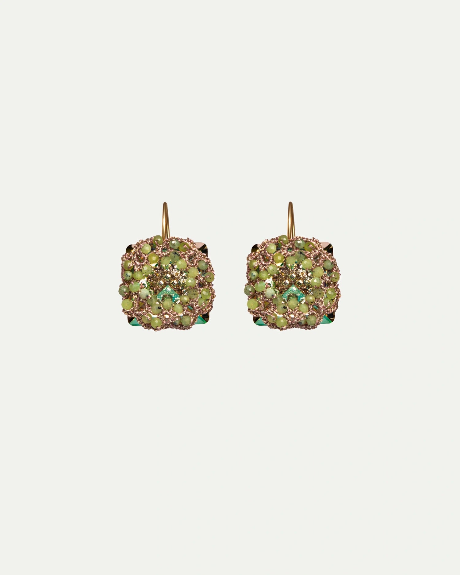 LORELEI EARRINGS in Silk, Gold, Silver color Green front view with elegant and refined design