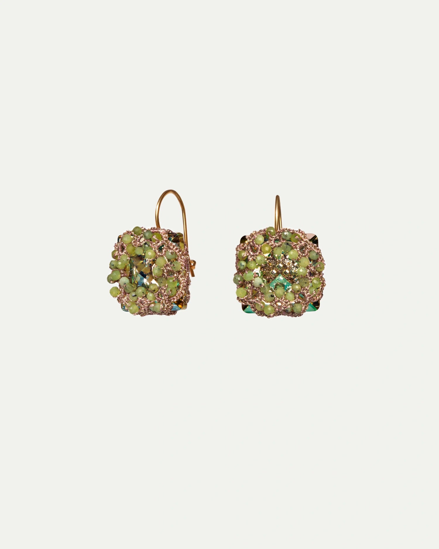 LORELEI EARRINGS in Silk, Gold, Silver color Green detail view with classic and elegant design