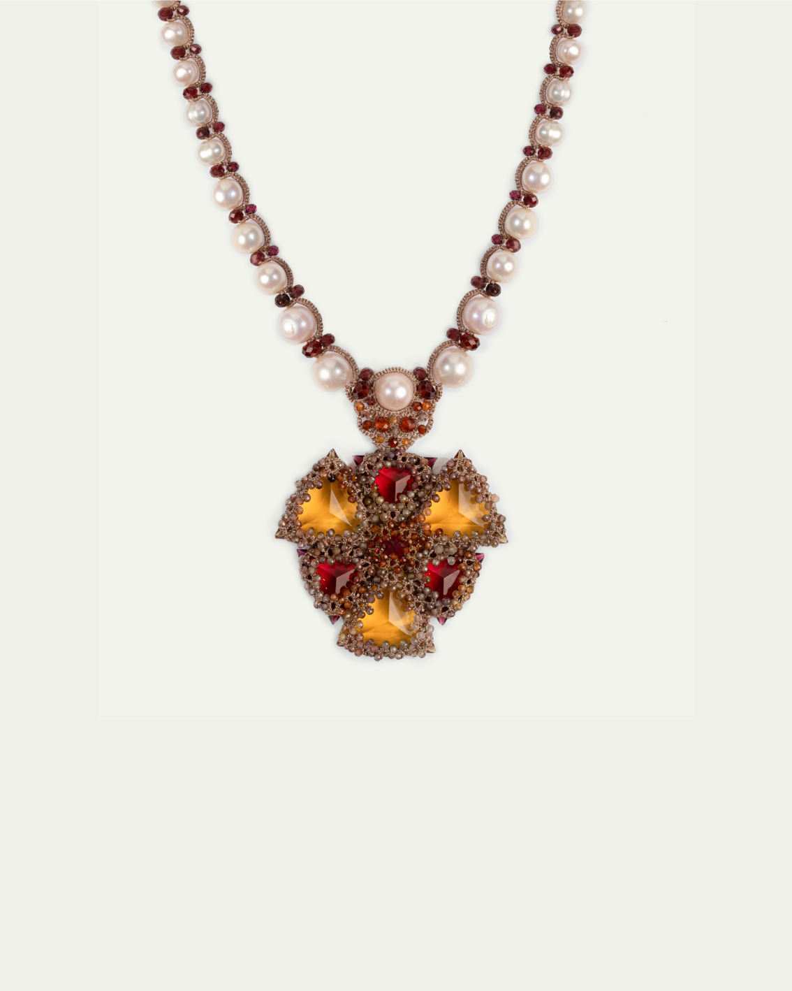 LYDIA NECKLACE in Silk, Pearl, Pearls color Yellow perspective view with exceptional quality and modern design