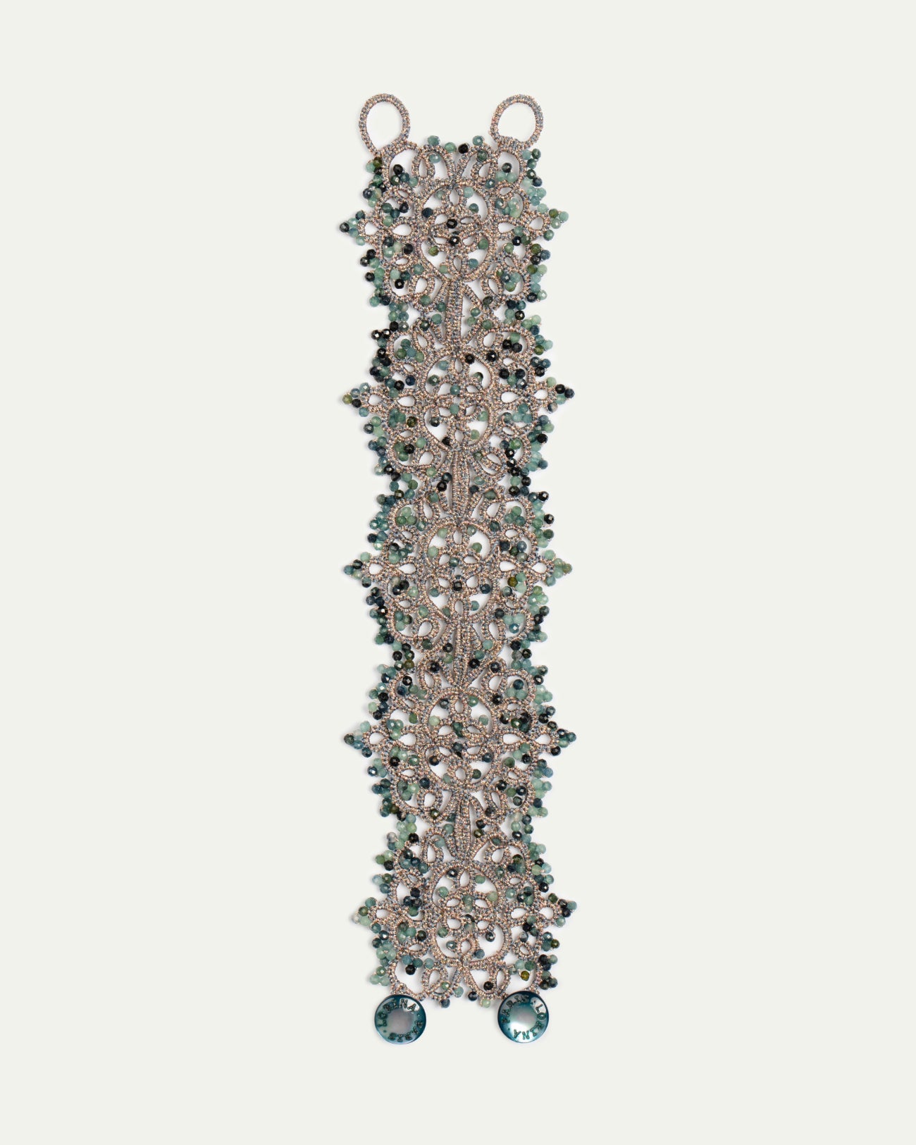 MARBELLA BRACELET in Silk, Pearl, Tourmaline color Blue front view with elegant and refined design