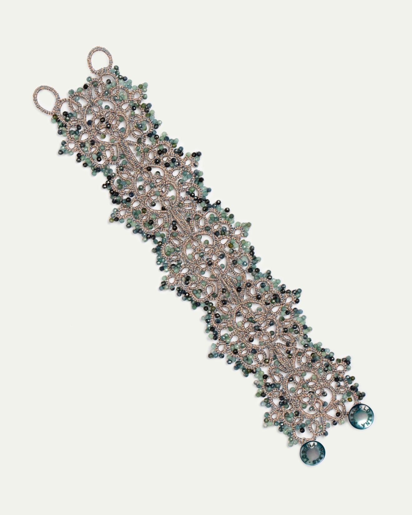 MARBELLA BRACELET in Silk, Pearl, Tourmaline color Blue detail view with classic and elegant design