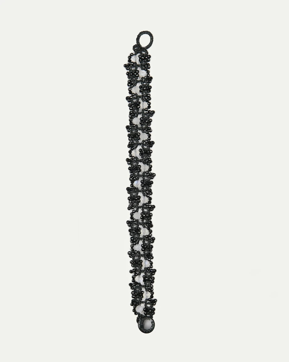 MARGUERITTE BRACELET in Silk, Pearl color Black side view with decorative details and quality finishes