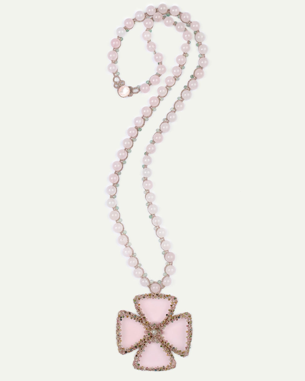 MATI PENDANT in Silk, Pearl, Opal color Rose side view with decorative details and quality finishes