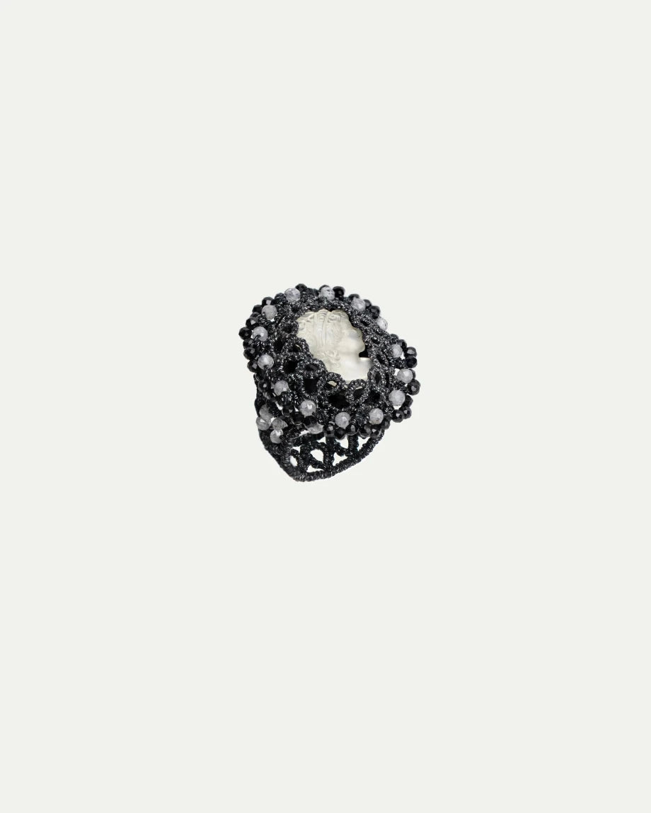 MUZA RING in Silk, Glass color Black close-up view with premium look and attention to detail