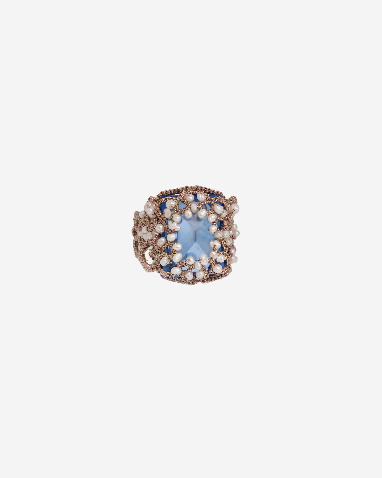 NAYA RING in Silk, Pearls, Freshwater pearls color Blue detail view with classic and elegant design