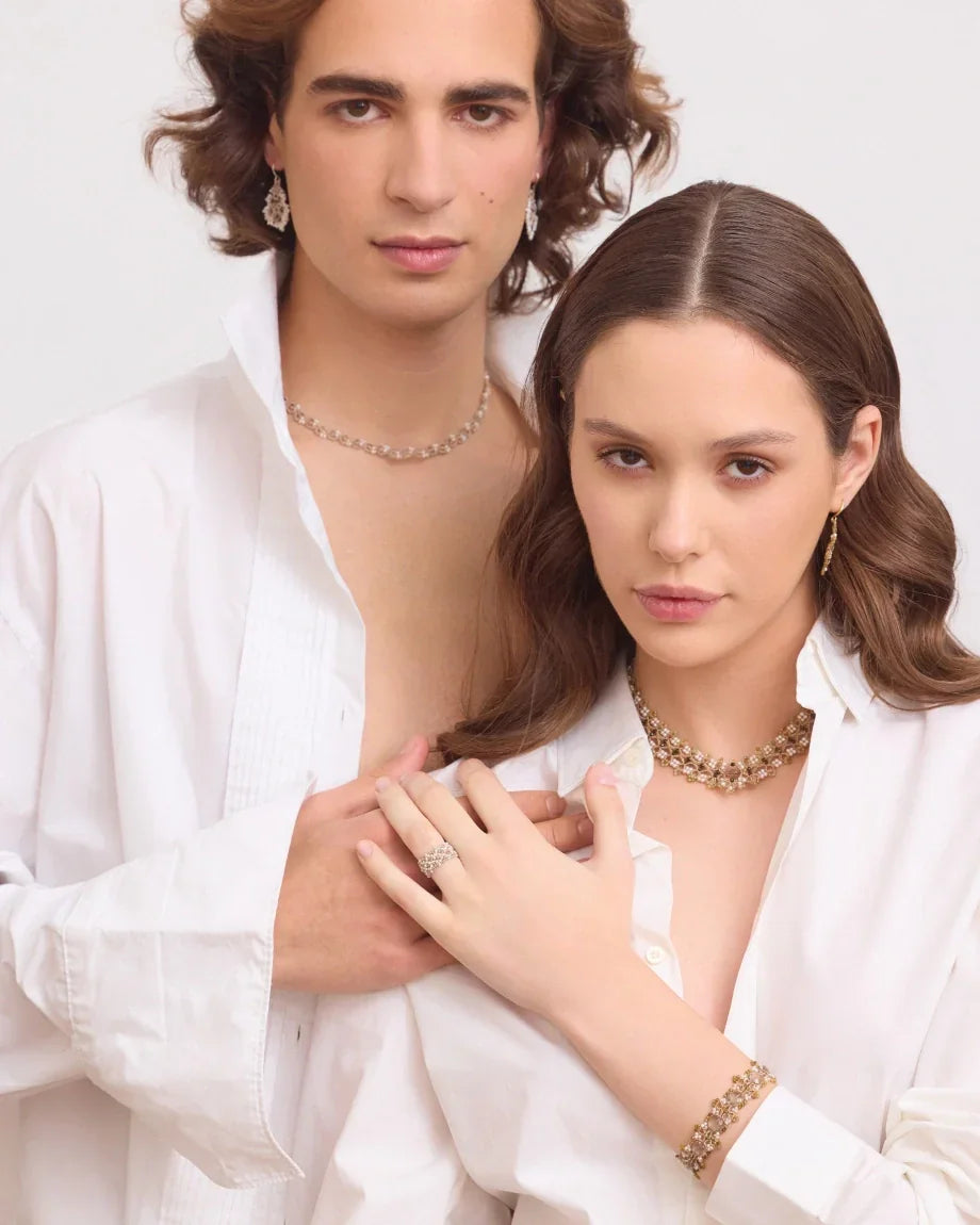 PAIGE BRACELET in Silk, Pearl, Pearls color Gold detail view with classic and elegant design