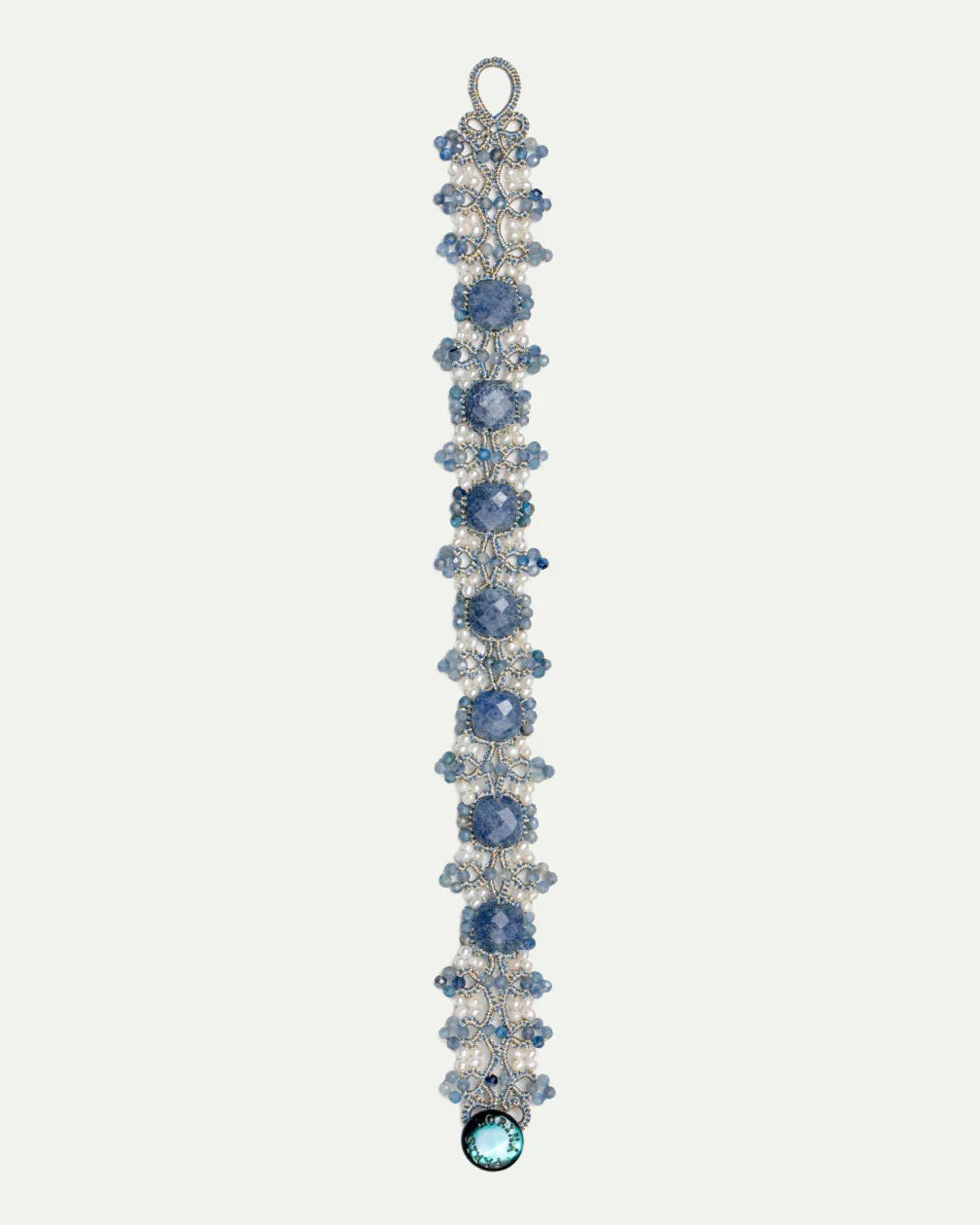 PAIGE BRACELET in Silk, Pearl, Pearls color Blue side view with decorative details and quality finishes