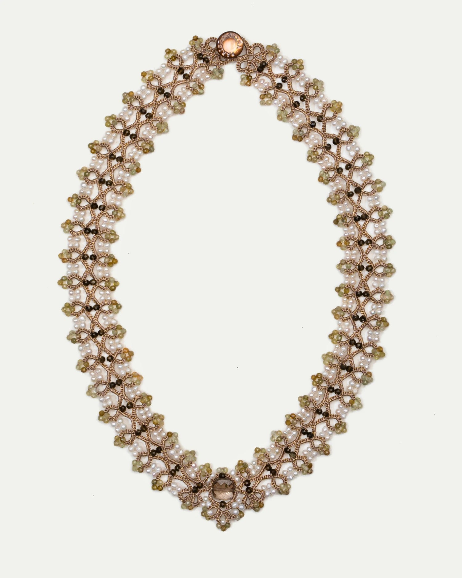 PAIGE NECKLACE in Silk, Pearl, Pearls color Gold front view with elegant and refined design