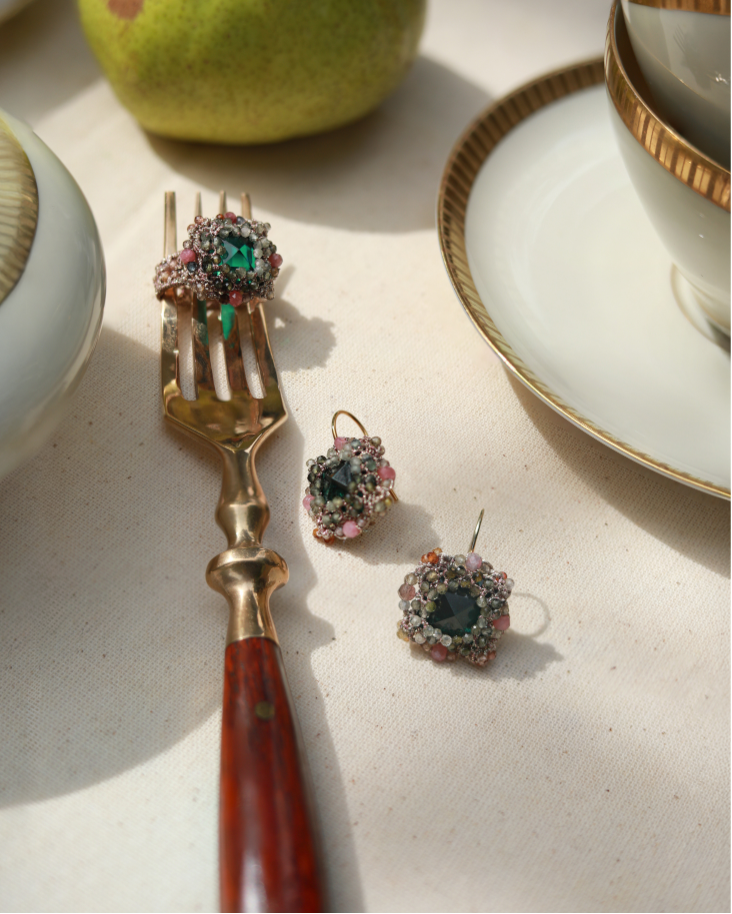 RADA RING in Silk, Crystal, Sapphire perspective view with exceptional quality and modern design